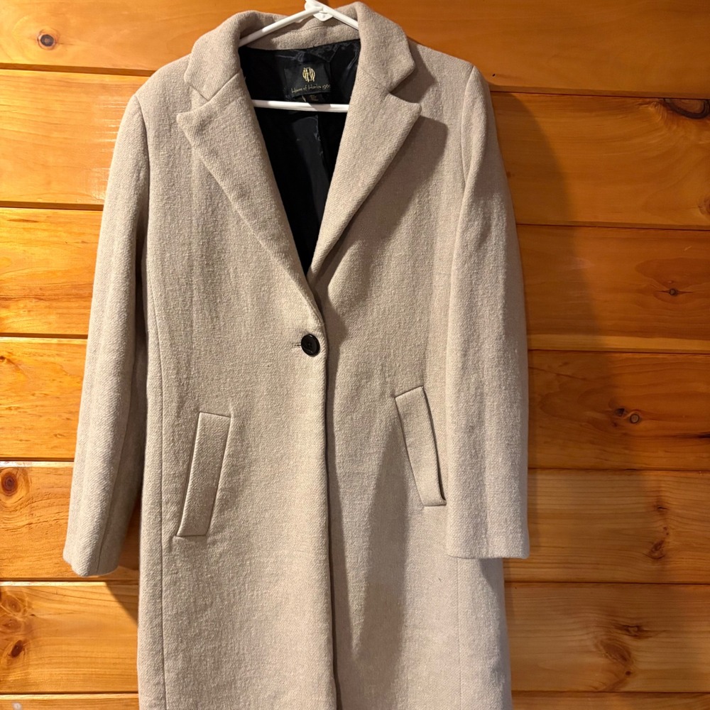 House of Harlow 1960 Tan Wool Blend Single Button Long Overcoat Jacket Womens L